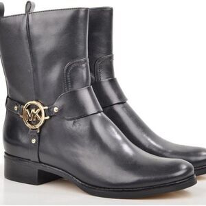 Michael Kors Fulton Harness Boot Ankle Boots Black Leather Equestrian Inspired